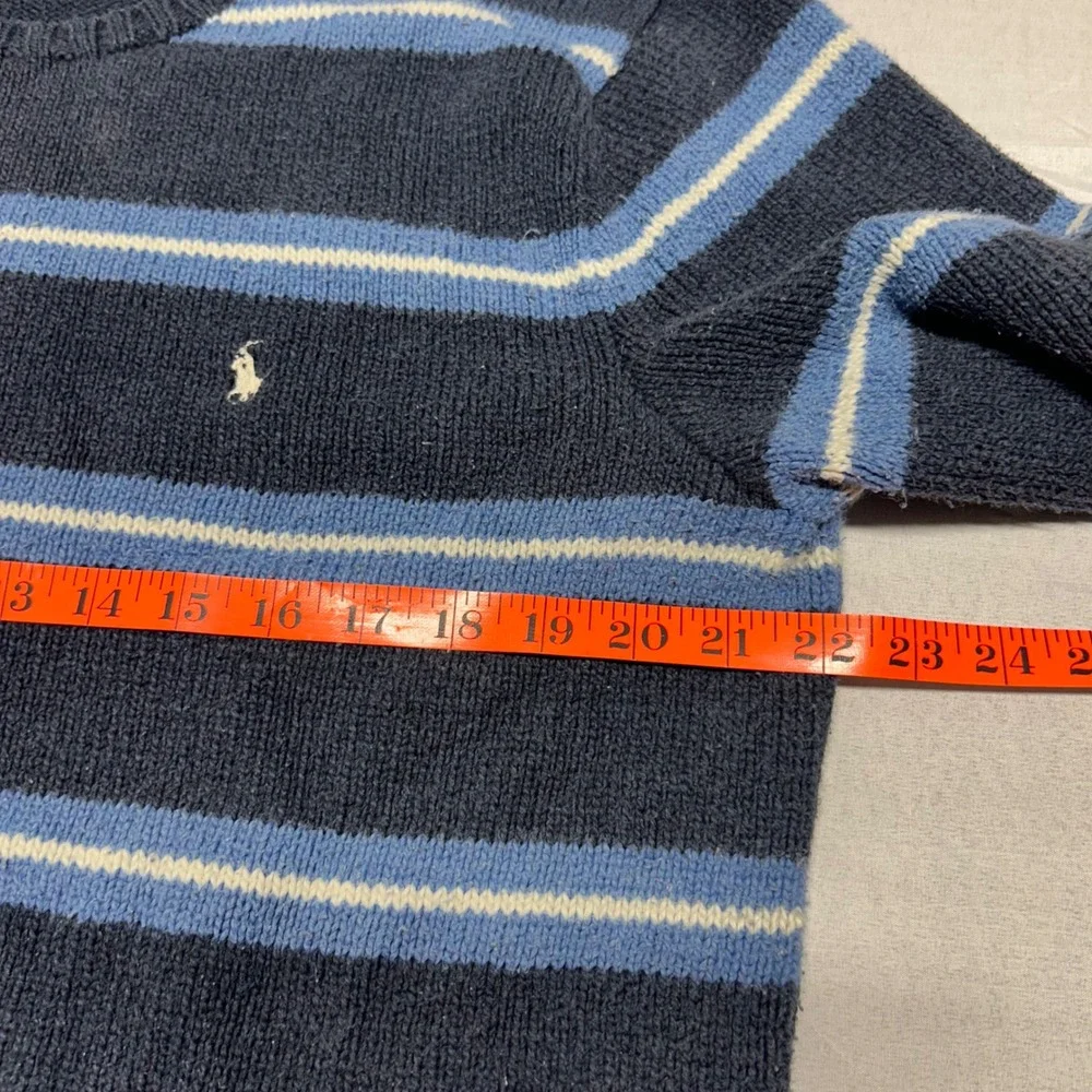 Polo Ralph Lauren Mens XL Blue Striped 100% Cotton Crewneck Sweater Pony Logo